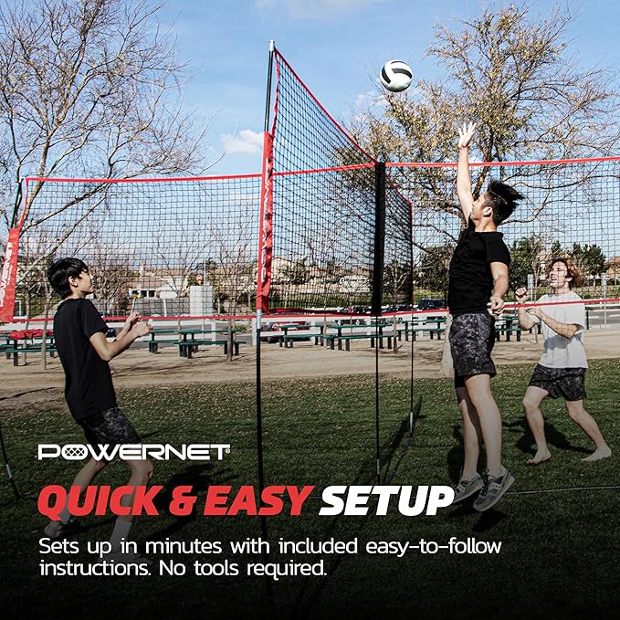 PowerNet Four Square Volleyball Net, Fun New Game, Play at The Park or Beach, 2 Versions