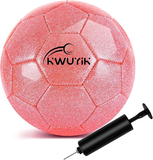Size 3 4 5 Glitter Pink Gold Purple Soccer Ball Set with Pump Youth Soccer Ball for Kids Aged 4-6 6-8 8-12 Toddler Soccer Ball Soft Training Ball Practice for Teens Children Adults Boys Girls