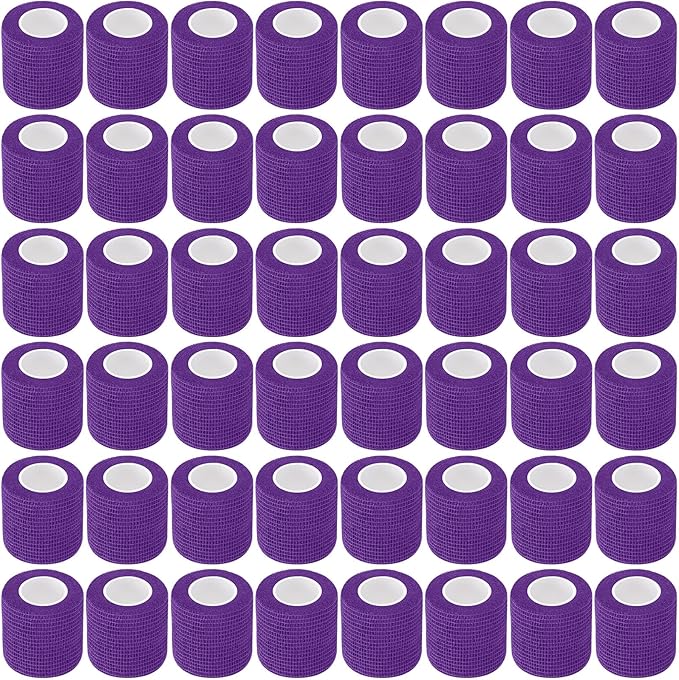 Treela 48 Pack Self Adhesive Wrap Bandage Bulk, 2 Inches x 5 Yards Self Adherent Cohesive Bandage Elastic Athletic Tape Breathable Wound Tape for Stretch Athletic Sports Wrist Ankle(Purple)