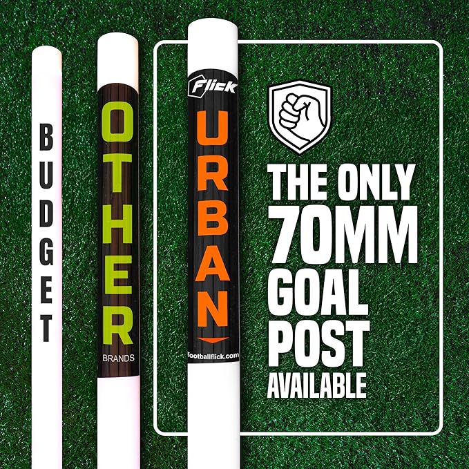 Flick Ultimate All Weather uPVC Soccer Goal with UV treated 70mm thick posts, integrated locking system, and strengthened corners 12x6