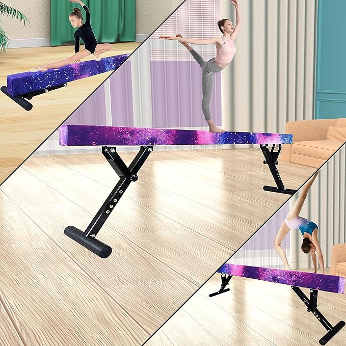 Adjustable Balance Beam Gymnastics Beam 8 FT Adjustable Height Beams for Kids, High and Low Floor Beams,Gymnastics Equipment for Kids Adults Training at Home and Gym Center