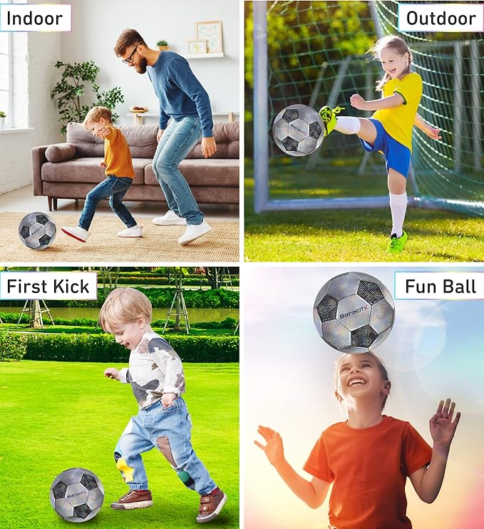 Soccer Ball - Premium Boy and Girl Official Match Ball with Cool Reflective Iridescent Rainbow Hex Pattern, Durable, Indoor, Outdoor, Training, Practice, Playtime and Games