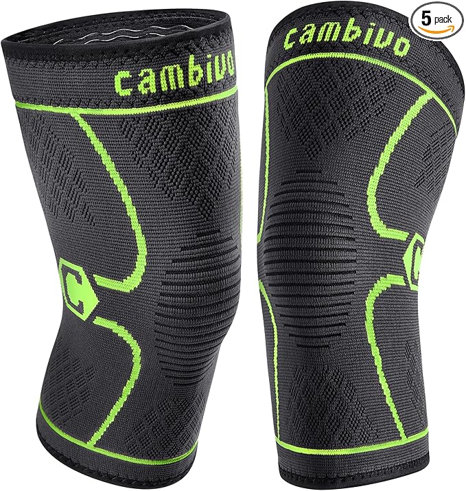 CAMBIVO 2 Pack Knee Brace, Knee Compression Sleeve for Men and Women, Knee Support for Running, Workout, Gym, Hiking, Sports (Green,Medium)