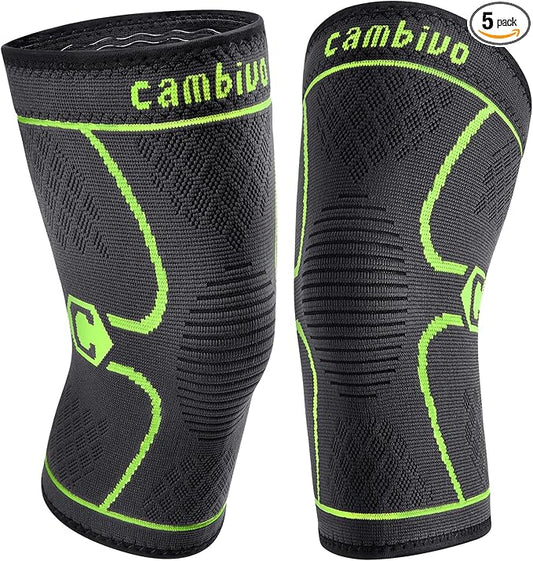 CAMBIVO 2 Pack Knee Brace, Knee Compression Sleeve for Men and Women, Knee Support for Running, Workout, Gym, Hiking, Sports (Green,Medium)