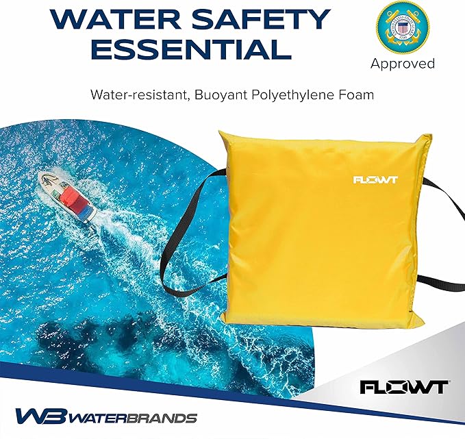 Flowt Boat Seat Cushion and Throw Cushion for Boat Safety – USCG Approved Type IV, Life Cushion for Boat, Durable, Comfortable Boat Seat Cushions for Kayaks, Paddle Board, Canoe and Boating - Yellow