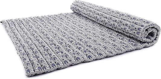 Leewadee - Foldable Floor Mattress - Japanese Roll Up Futon -Trifold Tatami Mat- Guest Floor Bed - Camping Mattress - Thai Massage Mat, Kapok Filled, 75 x 57 inches, Blue White