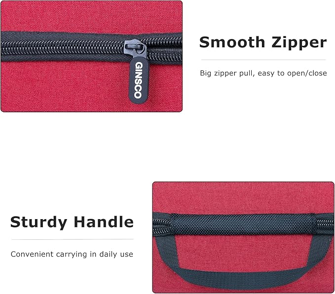 Ginsco Compact Hard Shell Case for Blood Pressure Monitor, Compatible with Omron Bronze/iHealth/Oklar, Portable Carrying Travel Case with Handle, Mesh Pocket for Cuff/Batteries/Charger (Red, M)