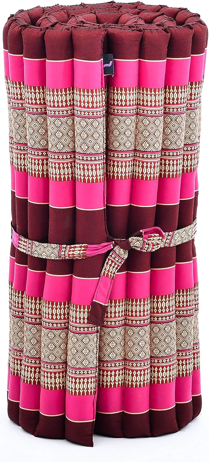 Leewadee - Foldable Floor Mattress - Japanese Roll Up Futon -Trifold Tatami Mat- Guest Floor Bed - Camping Mattress - Thai Massage Mat, Kapok Filled, 75 x 28 inches, Auburn Pink