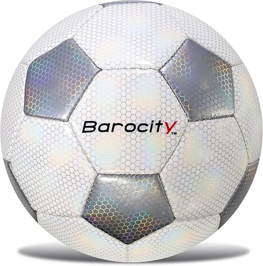 Soccer Ball - Premium Boy and Girl Official Match Ball with Cool Reflective Iridescent Rainbow Hex Pattern, Durable, Indoor, Outdoor, Training, Practice, Playtime and Games