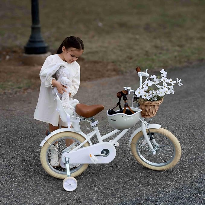 Glerc Little Molly 12-20 Inch Kids Retro Cruiser Bike for 2-13 Year Old with Wicker Basket & Training Wheels/Kickstand, Multiple Colors