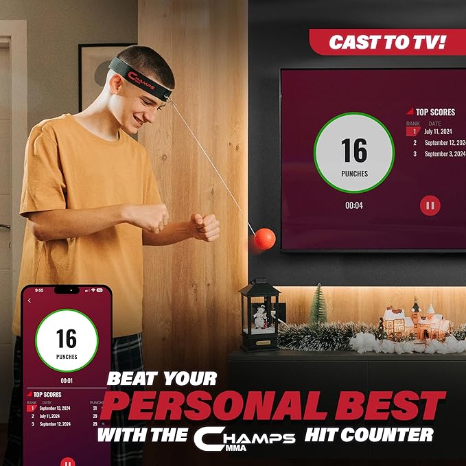 Boxing Reflex Ball Set with Punch Counter App– 4 Box Balls with Varying Weights, 2 Headband and 4 Spare Strings to Improve Speed, Hand-Eye Coordination for Men, Kids Boxing Equipment MMA Gear Gift