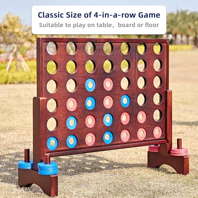 Pointyard Giant Wooden 4 in a Row Vintage 2.8Ft Outdoor Yard Game for Adults Famliy, with 42 Pcs Chips & Durable Carrying Bag, Halloween Christmas Party Game Gifts for Lovers