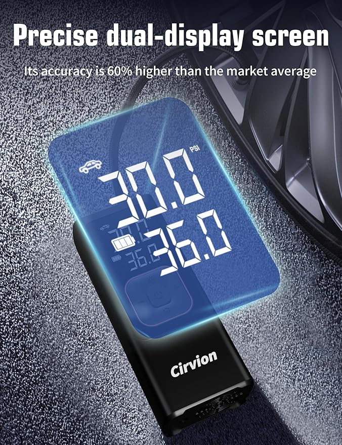 Tire Inflator Portable Air Compressor, 3X Faster 25000mAh 160 PSI Air Pump for Car Tires- Cordless, with Pressure Gauge, LED Light & Digital Display, for Car, Pickup, Truck, Motor, E-Bike and Bicycle