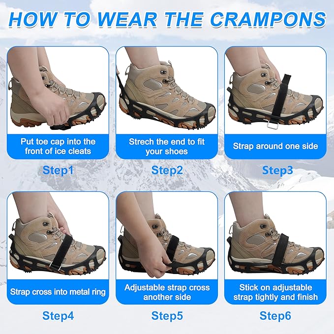 Ice Cleats Snow Traction Cleats Crampons for Walking on Snow and Ice,Non-Slip Overshoe Grippers Anti Slip Footwear for Shoes and Boots