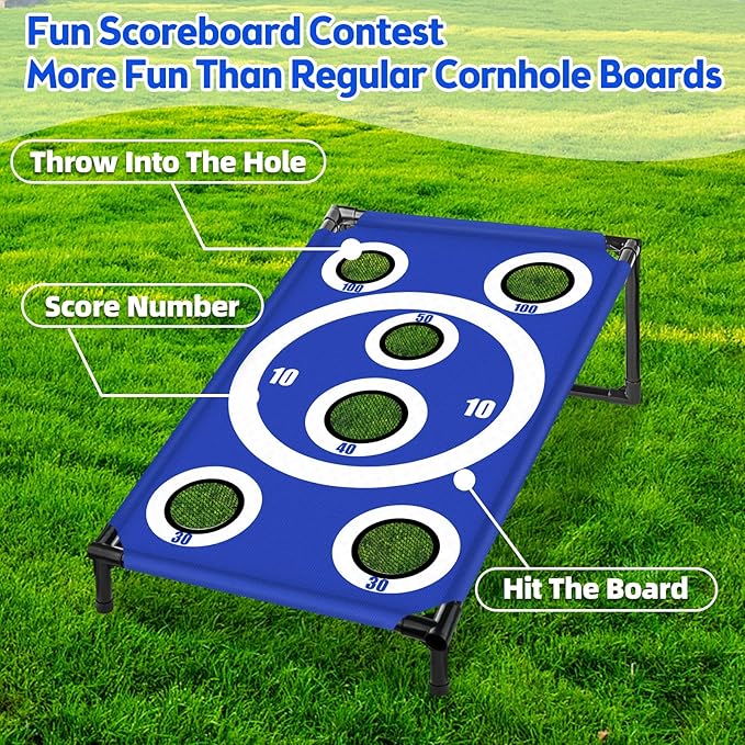 Cornhole Board Set 3x2 Ft with 8 Bean Bags and Carrying Bag Corn Hole Games Portable Cornhole Set for Indoor and Outdoor Ideal for Kids, Adults, Camping Travel,Parties,Beach, Yard