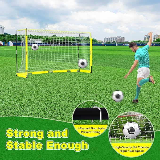 Collapsible Soccer Goal, 12×6 ft /6×4 ft Portable Soccer Goal Net for Backyard, Quick Setup Soccer Goals with 1 Carry Bag, 1 Agility Ladder, 4 Ground Nails,12 Training Cones