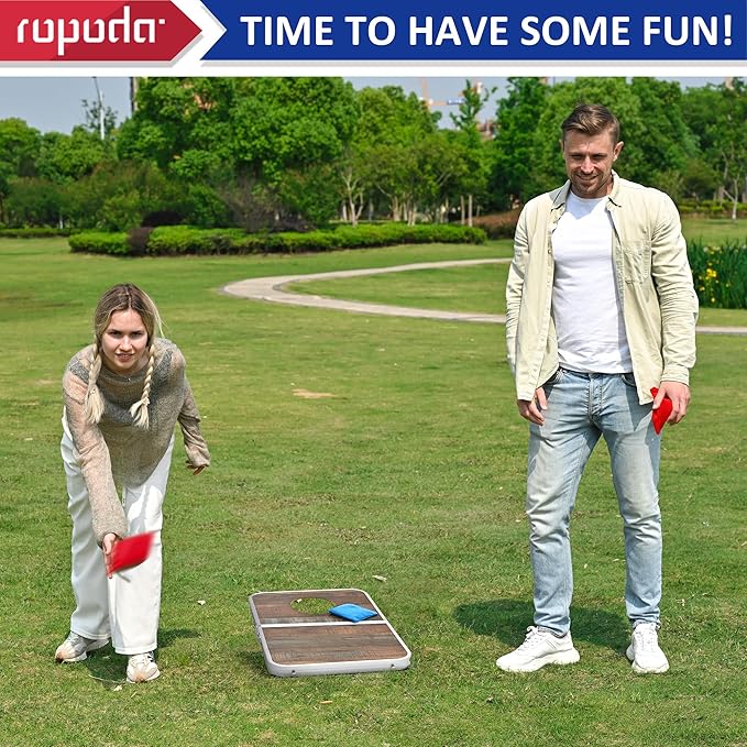 ROPODA Portable Cornhole Board Set,24 x 16 in Corn Hole Games for Adults with 8 Bean Bags, Lightweight Aluminum Alloy Edging Cornhole Set for Outdoor Games，Beach and Tailgates.