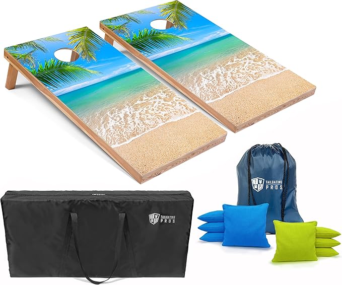 Tailgating Pros Cornhole Board Set w/Bean Bags and Carrying Case - 4'x2' Corn Hole Toss - Tournament and Lightweight Options - Optional LED Lights