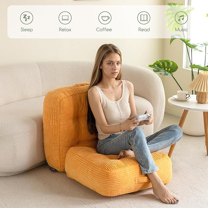 8" Washable Floor Pillow Cushion for Adults, Meditation Cushion Pillow, Large Square Floor Sitting, Removable Tufted Corduroy Cover, for Tatami Living Room or Yoga, 22x22 Inch, 2Pack, Machine Washable