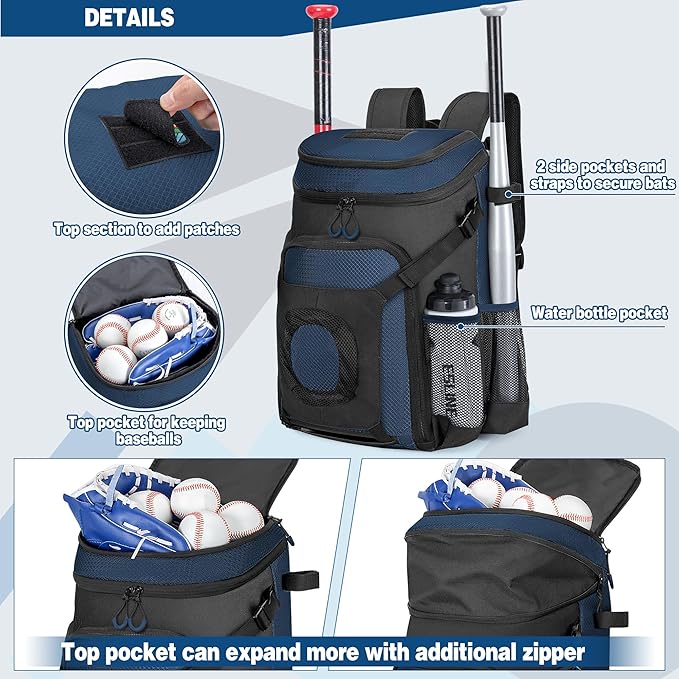 Baseball Bag for Adult and Youth, Baseball Backpack Softball Bag with Helmet Holder, Shoe Compartment and Fence Hook