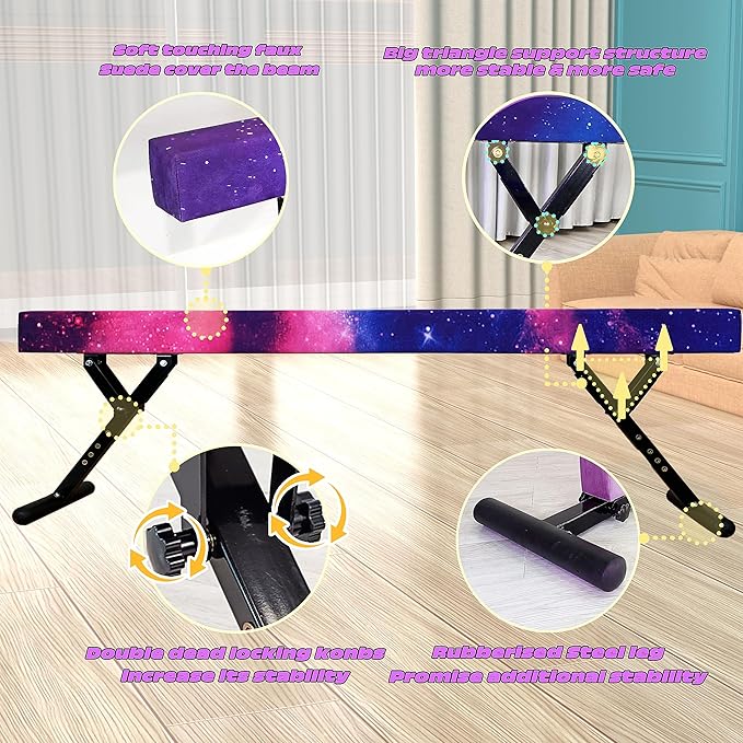 Adjustable Balance Beam Gymnastics Beam 8 FT Adjustable Height Beams for Kids, High and Low Floor Beams,Gymnastics Equipment for Kids Adults Training at Home and Gym Center