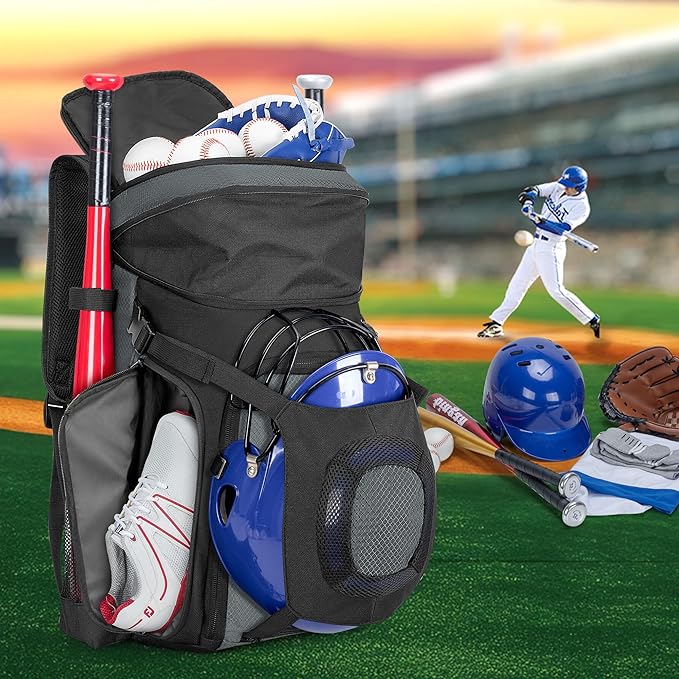 Baseball Bag for Adult and Youth, Baseball Backpack Softball Bag with Helmet Holder, Shoe Compartment and Fence Hook