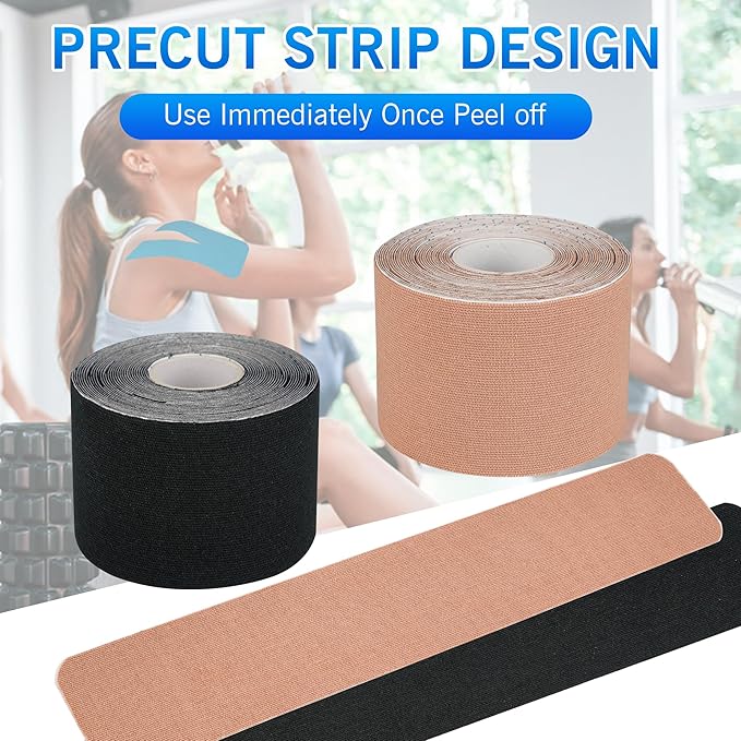 Kinesiology Tape Precut (40 Count, 10") | Latex-Free Knee Tape for Sports | K Tape Strips Ideal for Knee, Shoulder, and Elbow Support (Sky Blue + Pink)