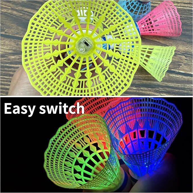 LED Badminton Birdies, Plastic Light Up Birdies Glow in The Dark Nylon Lighting Birdies Shuttlecock for Indoor Outdoor Sports Activities