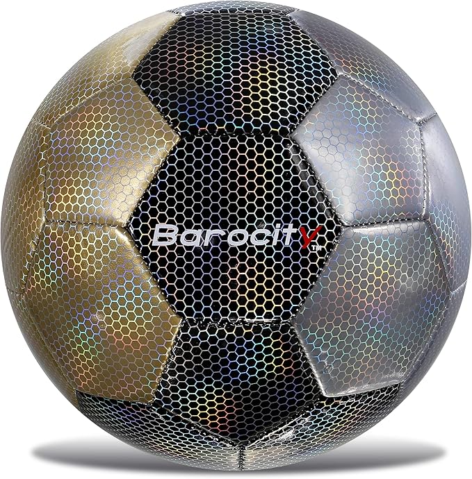 Soccer Ball - Premium Boy and Girl Official Match Ball with Cool Reflective Iridescent Rainbow Hex Pattern, Durable, Indoor, Outdoor, Training, Practice, Playtime and Games