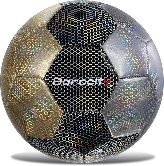 Soccer Ball - Premium Boy and Girl Official Match Ball with Cool Reflective Iridescent Rainbow Hex Pattern, Durable, Indoor, Outdoor, Training, Practice, Playtime and Games