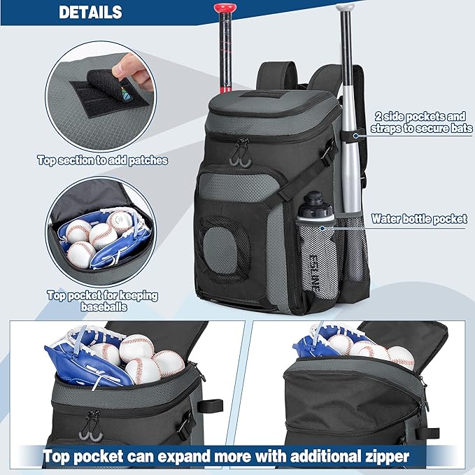 Baseball Bag for Adult and Youth, Baseball Backpack Softball Bag with Helmet Holder, Shoe Compartment and Fence Hook