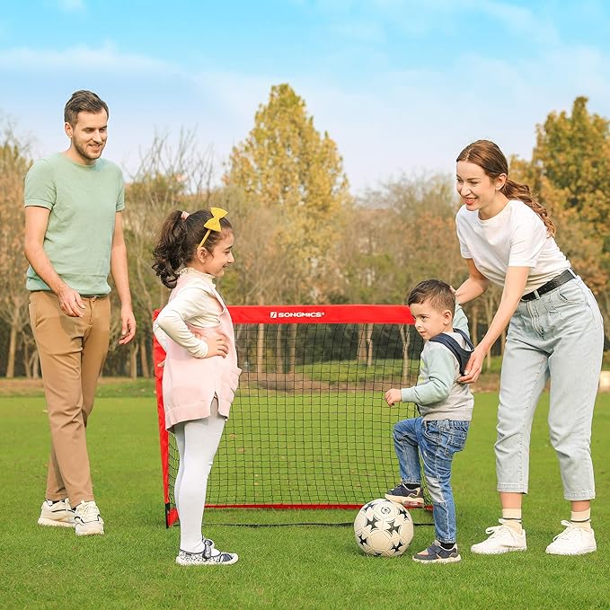 SONGMICS Kids Soccer Goals for Backyard, 4x3 ft Portable Soccer Nets Training Equipment, Toddler Soccer Goal with Carrying Bag, for Field