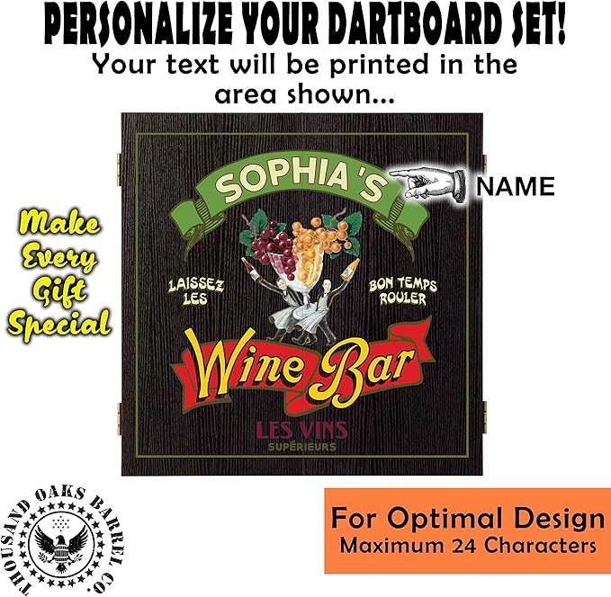 THOUSAND OAKS BARREL CO. | Personalized Dartboard & Cabinet Set with 6 Steel Tip Darts