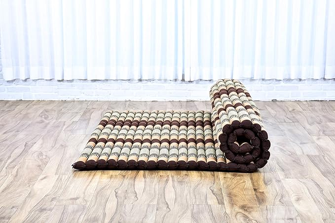 Leewadee - Foldable Floor Mattress - Japanese Roll Up Futon -Trifold Tatami Mat- Guest Floor Bed - Camping Mattress - Thai Massage Mat, Kapok Filled, 75 x 57 inches, Brown