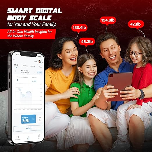 Smart Digital Body Bathroom Scale – 29 Health Body Metrics – for Advanced Fitness Enthusiasts – Durable Tempered Glass – 8 Electrodes Sensors – Smartphone App Support Bluetooth Connection