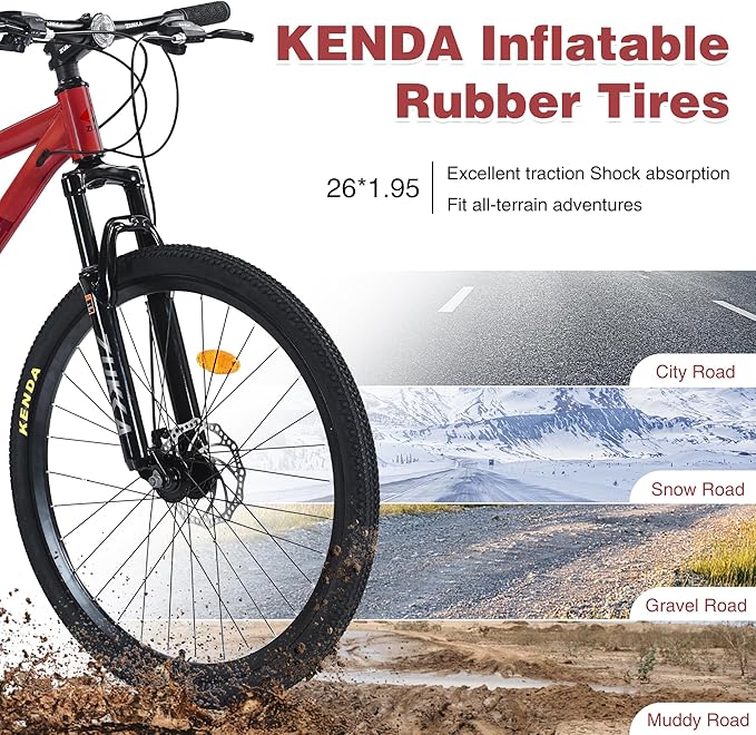 Mountain Bike 26 inch 24 Speed Dual Disc Brake MTB Front Suspension Fork Mountain Bicycle for Adult Men Women Outdoor Cycling