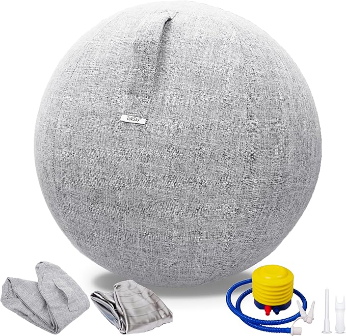 Exercise Ball Chair with Fabric Cover, Standard Size (25inches/65cm), for Home Offices, Balance Training, Yoga Ball
