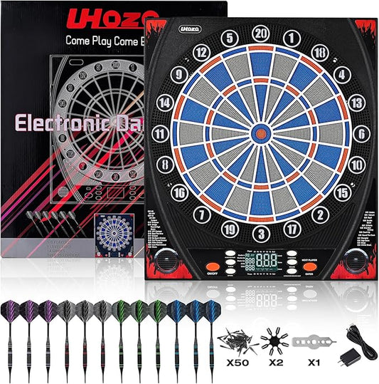 Electronic Dartboard, Dual Speakers with Automatic Voice Announcing Score, High Definition LCD Display, Includes 12 Soft Tip Darts, Suitable for Family Gatherings Bar Entertainment