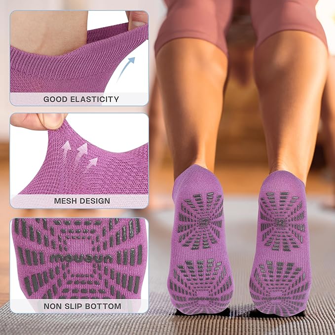 unenow 5 Pairs Pilates Socks for Women Non Slip Socks with Grips for Yoga Hospital Barre Barefoot