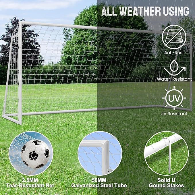 Docred 6x4/8x6/10x6.5/12x6/16x7ft Soccer Goals, Foldable Steel Soccer Goal for Backyard, Weatherproof Metal Soccer Goal for Teens/Adults Practice Training