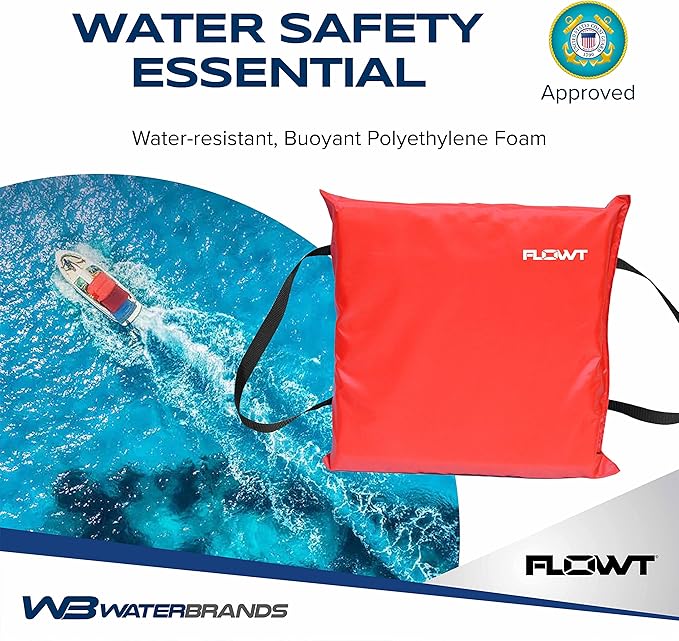 Flowt Boat Seat Cushion and Throw Cushion for Boat Safety – USCG Approved Type IV, Life Cushion for Boat, Durable, Comfortable Boat Seat Cushions for Kayaks, Paddle Board, Canoe and Boating - Red