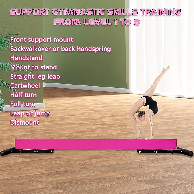 Adjustable Balance Beam Gymnastics Beam 8 FT Adjustable Height Beams for Kids, High and Low Floor Beams,Gymnastics Equipment for Kids Adults Training at Home and Gym Center