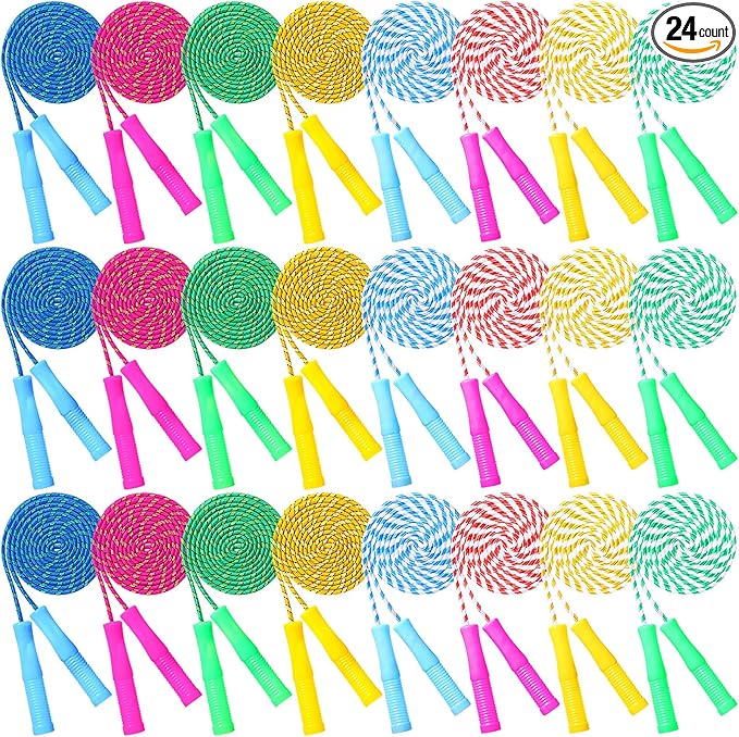 Aoriher 7. 87 ft Back to School Cotton Colorful Jump Rope for Kid Toddler Bulk Adjustable Length Stripe Skipping Rope with Plastic Handle for Outdoor Exercise Fitness Equipment Workout