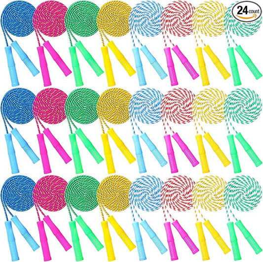 Aoriher 7. 87 ft Back to School Cotton Colorful Jump Rope for Kid Toddler Bulk Adjustable Length Stripe Skipping Rope with Plastic Handle for Outdoor Exercise Fitness Equipment Workout