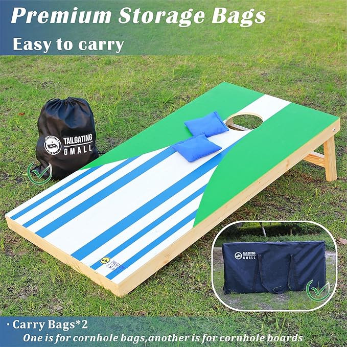 Cornhole Board Set 4FTx2FT Solid Wood Regulation Size Cornhole Set Includes 8 Cornhole Bags for Adults