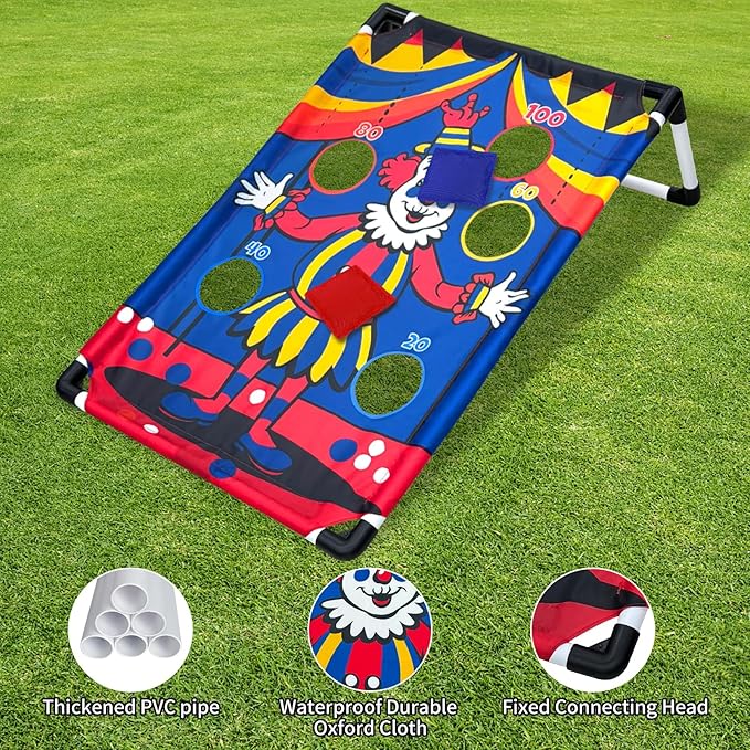 Portable Cornhole Set PVC Framed Corn Holes Outdoor Game Set with 2 Cornhole Boards, 8 Cornhole Bean Bags and Carrying Case, Camping Games Indoor Outdoor for Kids and Adults, Travel Camping Accessory