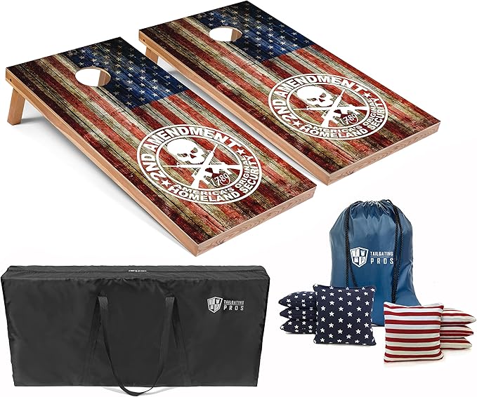 Tailgating Pros American Themed Lightweight Corn Hole Board Set w/Bean Bags and Carrying Case - 4'x2' Cornhole Toss