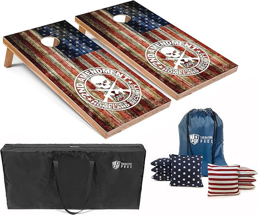 Tailgating Pros American Themed Lightweight Corn Hole Board Set w/Bean Bags and Carrying Case - 4'x2' Cornhole Toss