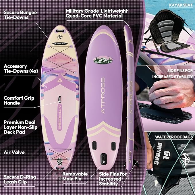 11'6"x35" Inflatable Paddle Board, 450lbs Extra Wide Stand Up Paddleboard for Adults with Premium SUP Accessories Kit & Backpack, Blow Up Kayak Non-Slip Stable Deck Boat for Yoga Fishing Surf
