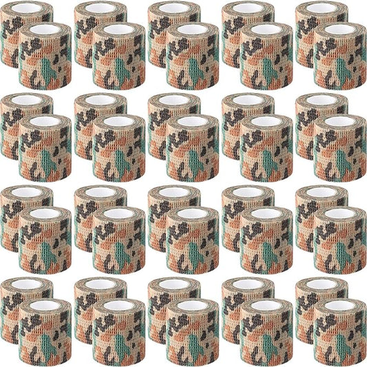 Treela 48 Pack Self Adhesive Wrap Bandage Bulk, 2 Inches X 5 Yards Self Adherent Cohesive Bandage Elastic Athletic Tape Breathable Wound Tape for Stretch Athletic Sports Wrist Ankle(Green Camo)